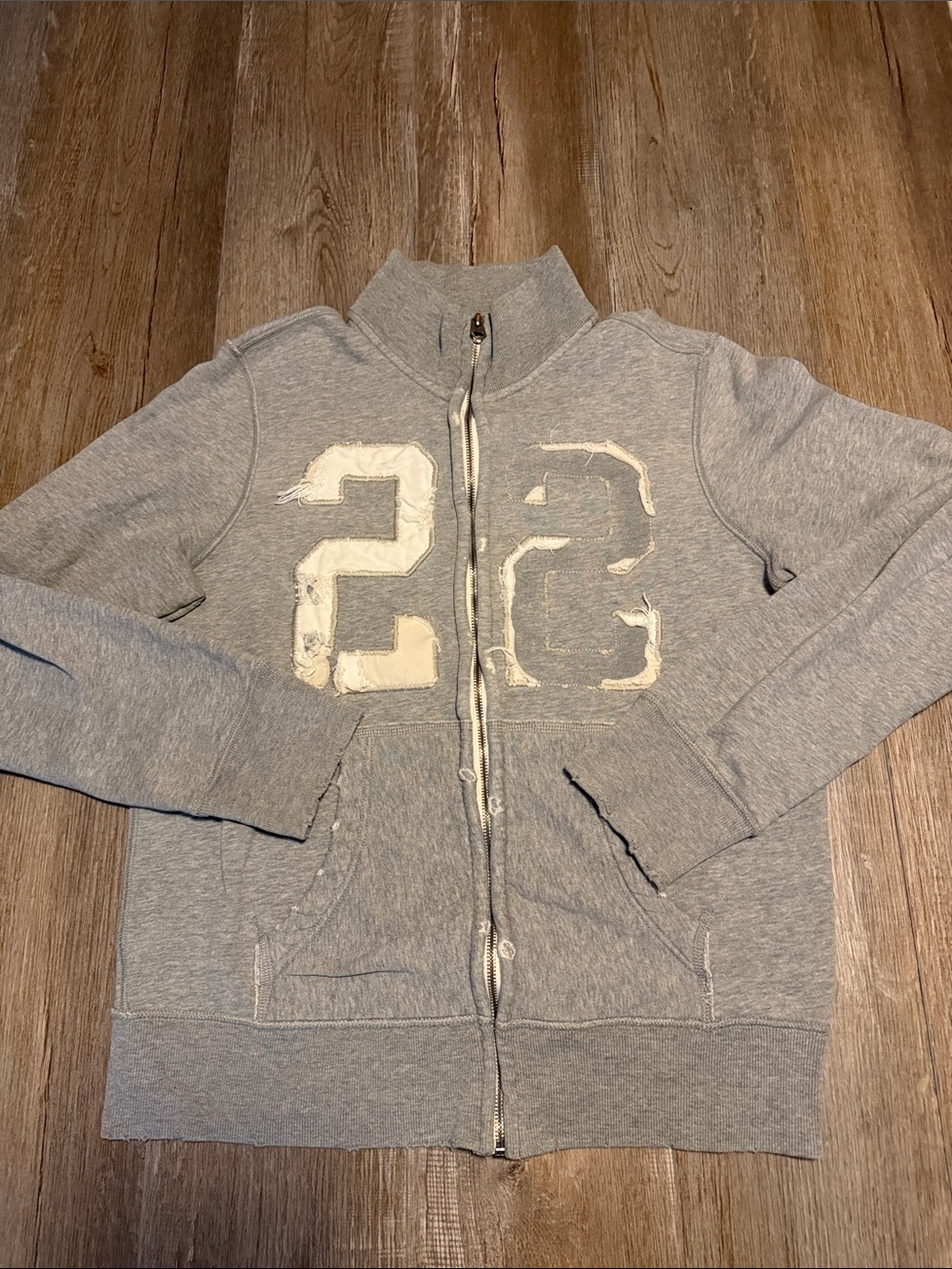 Hollister Gray Full-Zip Sweatshirt Jacket with Number Graphic